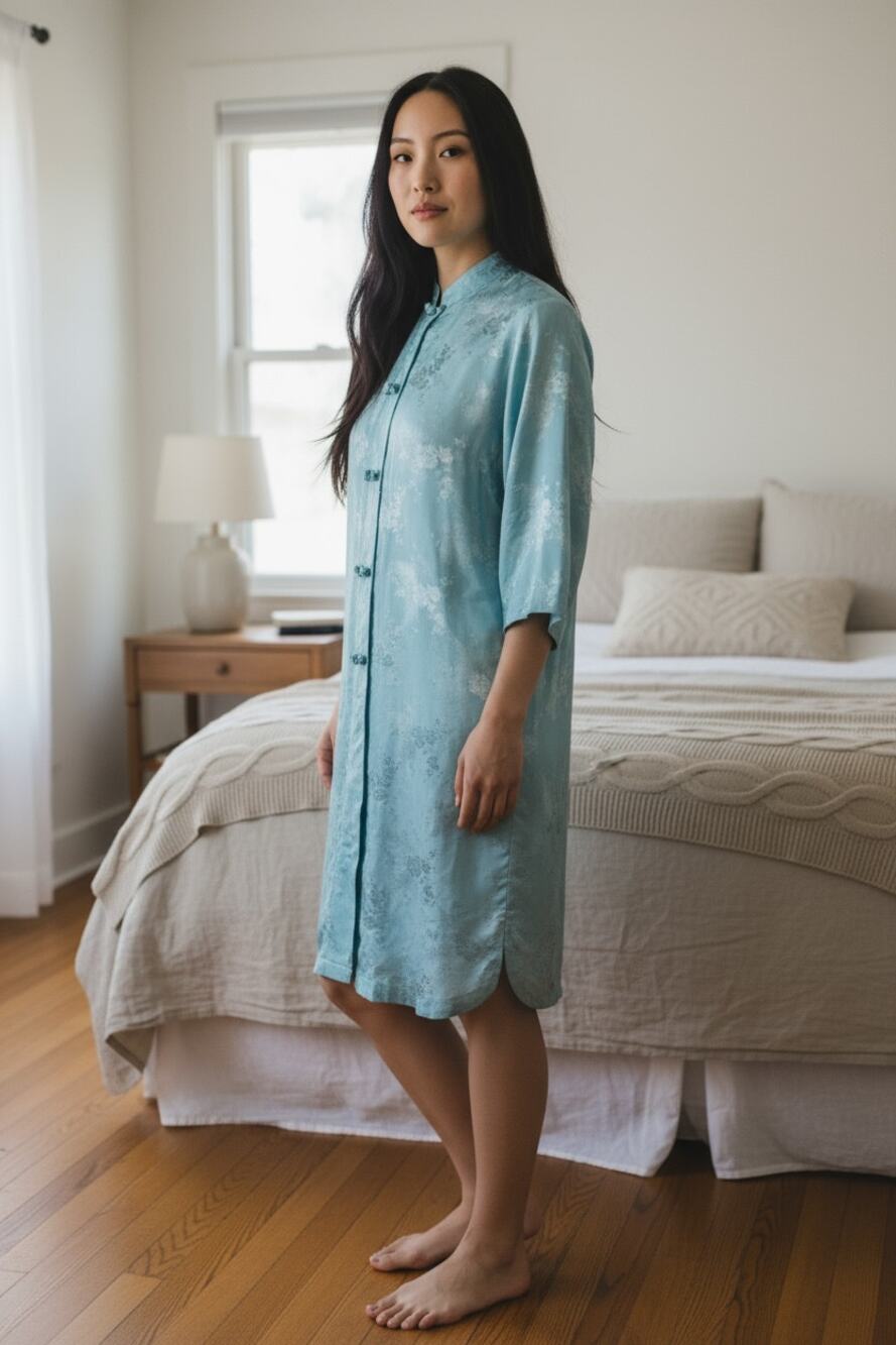 Vintage Saks Fifth Avenue 60s Silk Dressing Gown Kimono Robe Blue